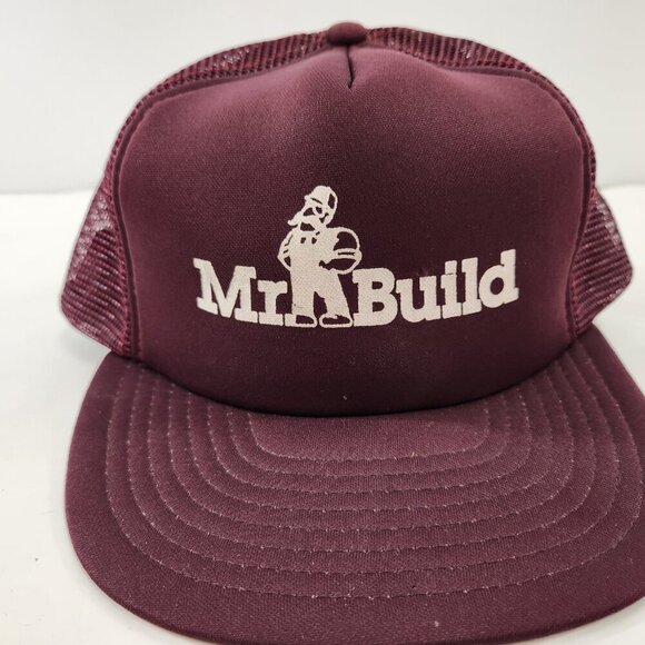 Mr Build Vintage Trucker Hat Mesh Burgundy 1980s - Picture 3 of 8